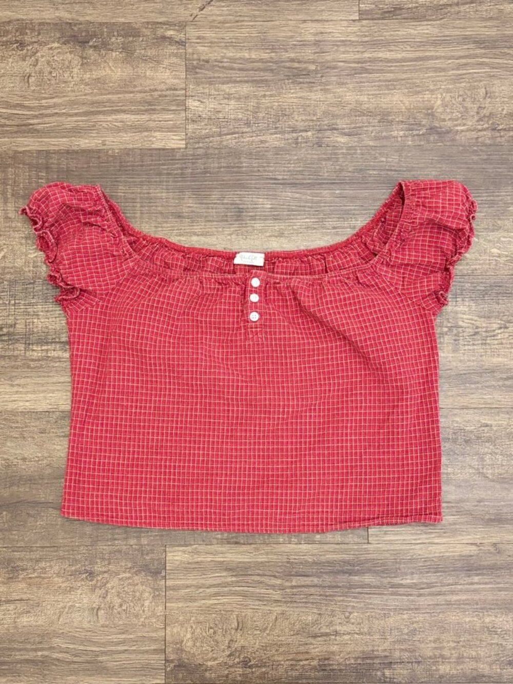 Women's Brandy Melville John Galt Red Gingham Off-Shoulder Top